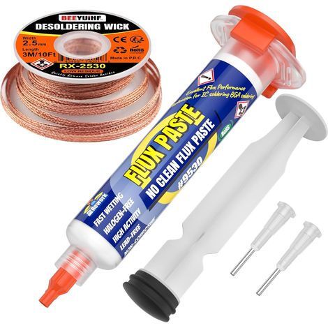 10cc/10mL Seringue flux de pâte à souder avec 2.5 mm 3 Mètre Tresses à Dessouder pour PCB/IC/BGA/SMD Électroniques Soudure Réparation (1/5)