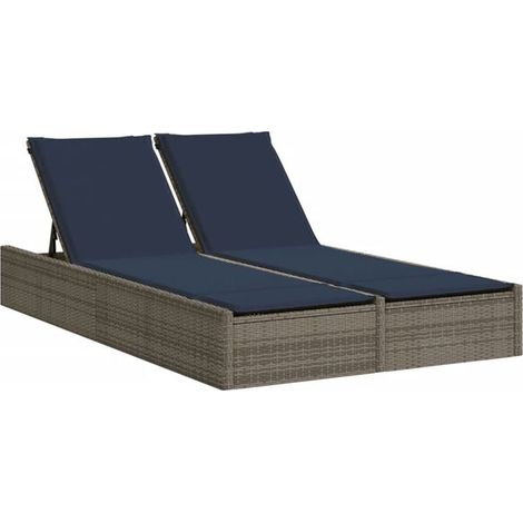 Chaise Longue Double en Rotin et Résine avec Coussins Gris (1/5)