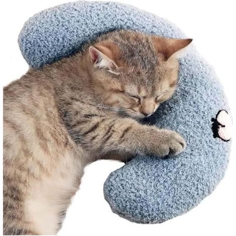 Coussin de valériane pour chat - Coussin doux et moelleux - En forme de U - Idéal pour dormir - Bleu (1/4)