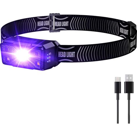 395 nm wiederaufladbare Schwarzlicht-UV-Stirnlampe mit weißem und ultraviolettem Licht, Detektor für Hundeurinflecken, Katze, Bettwanzen, Skorpiondetektor [Energieklasse A++]
