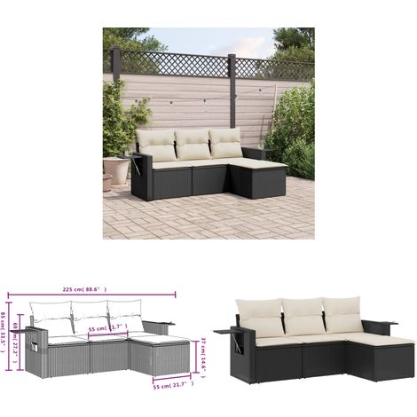 4-tlg. Garten-Sofagarnitur mit Kissen Schwarz Poly Rattan - Gartenmöbel - Lounge Set - Rattan Möbel - Outdoor Möbel - Garten Sofa - Home & Living