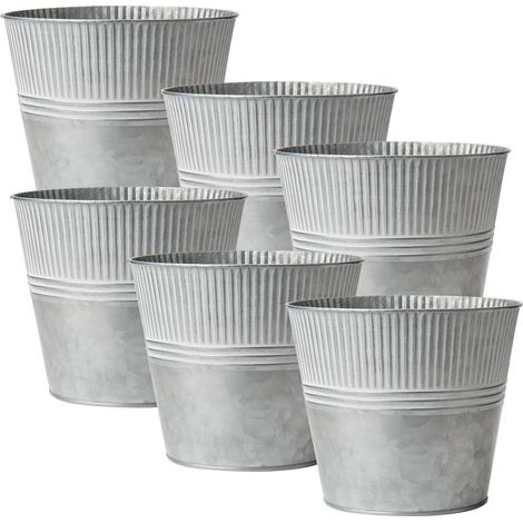6er Set Blumentöpfe verzinkter Stahl Vintage Metallgrau für Drinnen & Draußen (1/5)