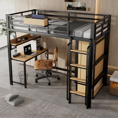 Letto a soppalco per bambini 90x200 cm in metallo nero con scrivania FloraGrace (1/5)