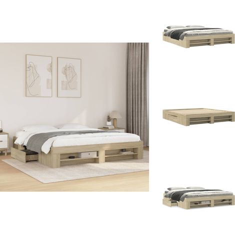 Bettgestell ohne Matratze Sonoma-Eiche 180x200 cm Holzwerkstoff - Bettgestell - Bettgestelle - Bettrahmen - Bett (1/5)