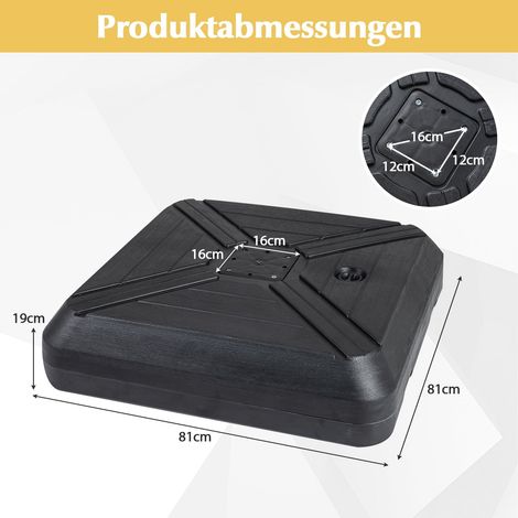 Base per ombrellone resistente, riempibile e con ruote, quadrata da 81 cm