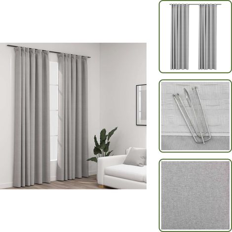 Verdunkelungsvorhänge Haken Leinenoptik 2 Stk. Grau 140x245 cm - Verdunkelungsvorhänge - Leinenoptik - Vorhänge Grau - Wohnraumgestaltung