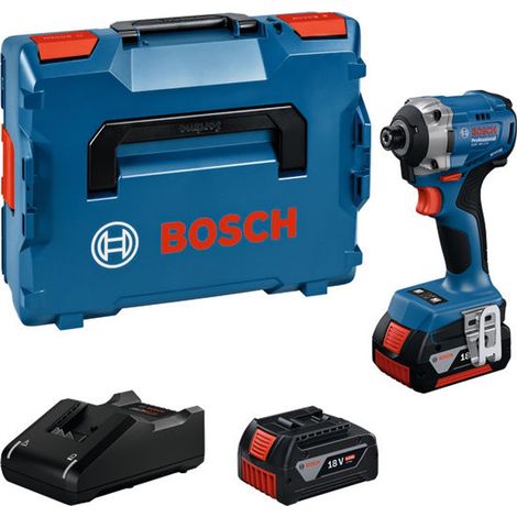 Bosch Akku-Drehschlagschrauber GDR 18V-215, incl. 2x Akku GBA 4 Ah, Schnellladegerät, Gürtelclip, L-BOXX