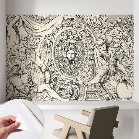 Papier peint autocollant décoratif à motifs pour salon chambre et bureau Tapete adhésif pour décoration Richesse des ornements 104x70 cm (1/5)