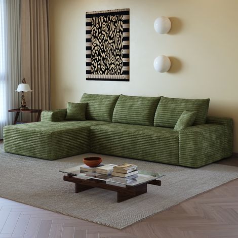 Canapé d'angle 270x175x83 cm vert, modulaire, chaise longue, velours côtelé, sans montage MEUBLIV (1/5)