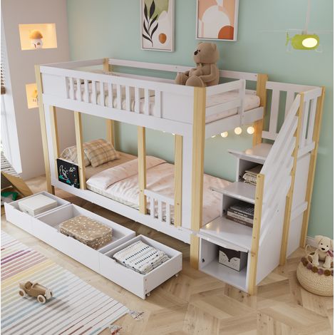 Lit superposé enfant 90x200 avec rangement HAVRYA (1/5)