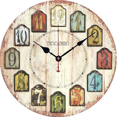 royaluxe - Horloge murale rétro en bois série silencieuse imitation grain de bois , S2 , 34234cm, (1/4)