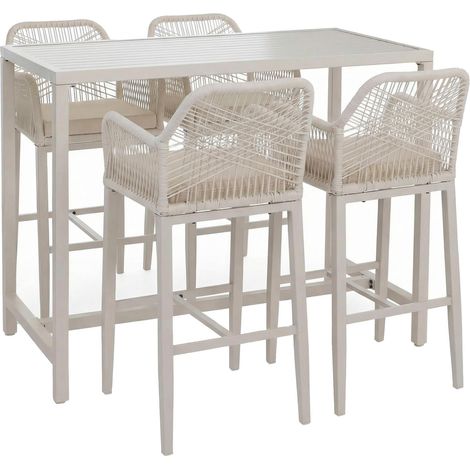 Ensemble table de bar + 4 tabourets de bar HWC-P91, chaise de bar, table haute, coussin d'assise d'e (1/2)