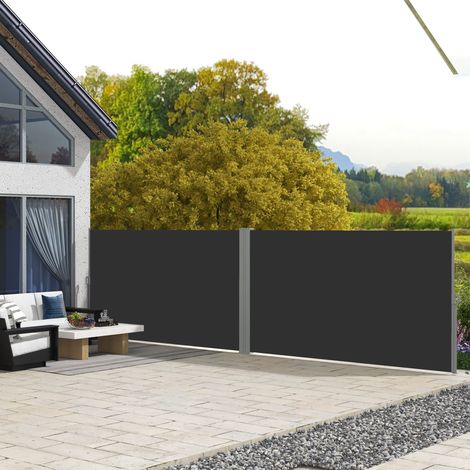 Double Store latéral Brise-Vue paravent rétractable dim. x 6L 1.80H m Polyester Anti-UV Gris et noir