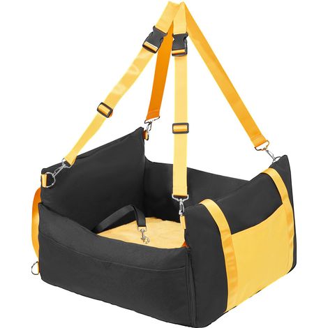 Siège Auto Chien, Rehausseur Imperméable avec Poignées Latérales, Poche de Rangement, Laisse de Sécurité Clip, Rembourrage Coton PP, Lit Auto pour Petit Chien jusqu'à 11 kg, Noir. (1/5)