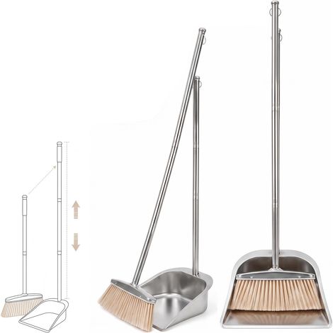 Ensemble balai et pelle à poussière avec long manche rotatif à 180 degrés et pelle à balayette en acier inoxydable réglable Nettoyage pour la maison, le bureau, le hall (1/5)