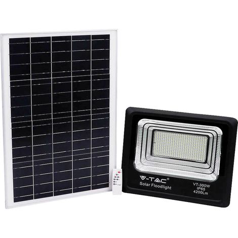 V-TAC VT-300W 300W LED Solarscheinwerfer mit IR-Fernbedienung kaltweiß 6000K Schwarzer Körper IP65 - 94027 (1/5)