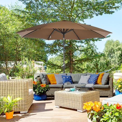 Gartenschirm mit Kurbel und neigbarem Dach für Terrasse, Garten, Ø 300 x 252 cm, Braun