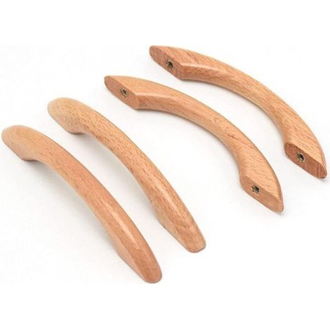 Poignées de meubles en bois 8 pièces poignées de porte poignées d'armoire poignées courbées poignées de tiroir avec vis couleur bois naturel (1/5)