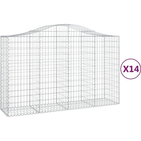 Paniers à gabions clôture cage mur de soutènement arqués 1lot de 4 200 x 50 x 120/140 cm fer galvanisé Argent