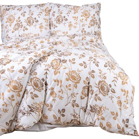 Bettwäsche-Set 160x200 JERSEY 100% BAUMWOLLE goldene Rosen Bettbezug + Kissenbezüge (1/5)