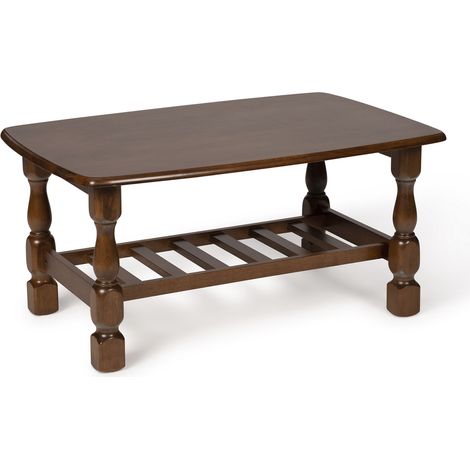 Mesa de centro estilo rustico 91x61x44cm en madera maciza acabado cerezo oscuro (1/5)