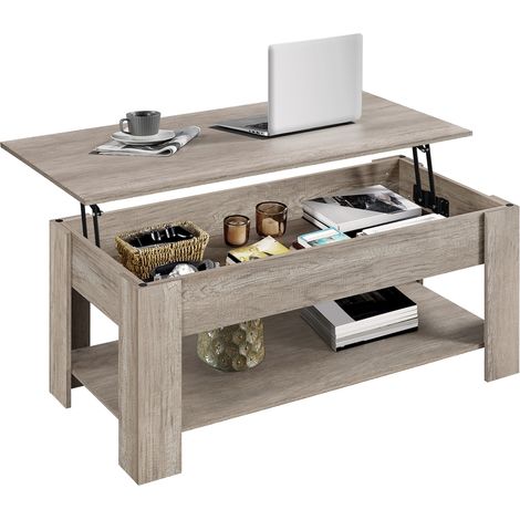 Homevive Mesa Centro Elevable con Estante Mesa Café con Revistero Mesa Comedor de Industrial para Salón 120 x 59 x 49,5 cm Gris (1/5)