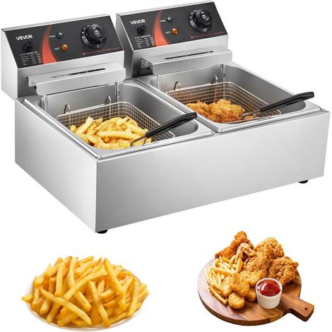 Pour Cuisine Pro et Snacks Friteuse Électrique 12L pour Friture Quotidienne en Inox Double Bac 5000W (1/5)