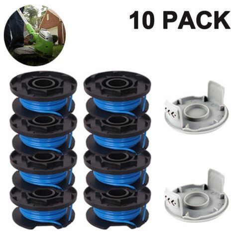 Le kit de remplacement de fil de coupe pour débroussailleuse comprend 2 capuchons compatibles avec les débroussailleuses sans fil Ryobi One+ AC14RL3A 18 V, 24 V et 40 V (lot de 8 + 2). (1/5)