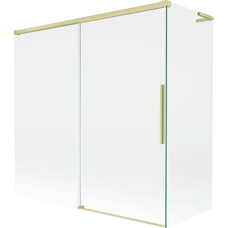 Mexen Rox L Badewannenabtrennung 2-flügelig verschiebbar 160 + 70 x 150 cm, transparent, gold gebürstet - 8C9L-160-070-55-00