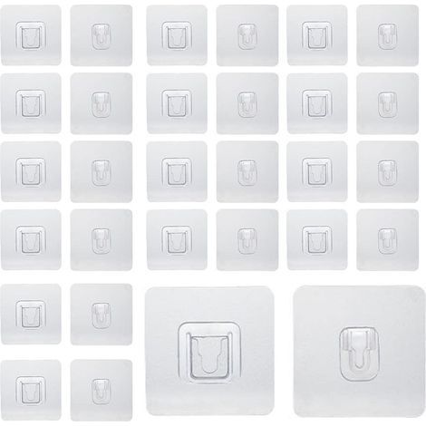 20 Wandhaken – Doppelseitig klebend – Montage ohne Bohren – Für Wohnzimmer, Küche, Badezimmer – Transparent – 5 x 3 cm (1/5)