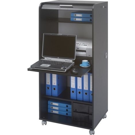 Meuble informatique à rideau noir Orga 140cm (1/4)