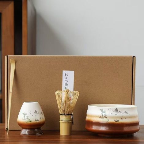 Ustensiles japonais pour matcha – bol en céramique, fouet et ensemble Kung Fu – kit de 4 pièces