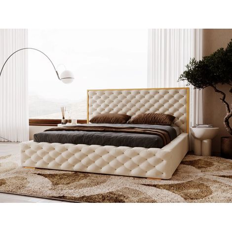 Lit rembourré avec rangement 120x200 velours beige Wave (1/5)