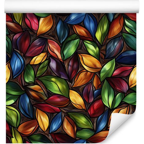 Papel pintado con efecto vidriera en tonos burdeos, óxido y azul marino para salón y dormitorio, 50x1000 cm. (1/5)
