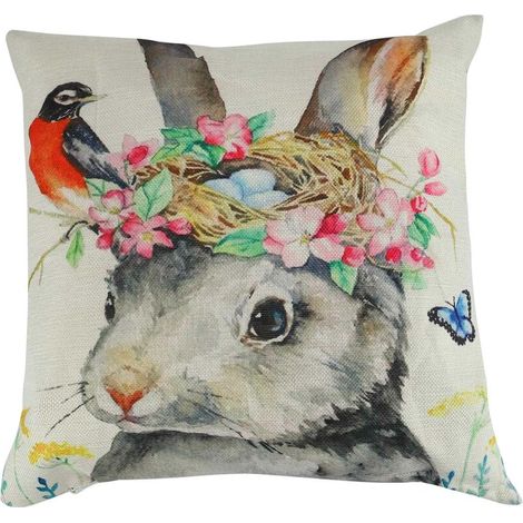 Filiyano – oreiller et coussin décoratifs – Housse de coussin, taie d'oreiller et coussin décoratifs pour canapé-lit et lit, motif lapin de Pâques (1/5)