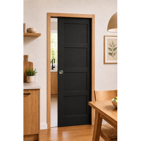 Porte Coulissante Telia Noir 4 Panneaux H204 X L73 Cm, Galandage, Kit Finition (coquille Et Tire Doigt) Gd Menuiseries (1/5)