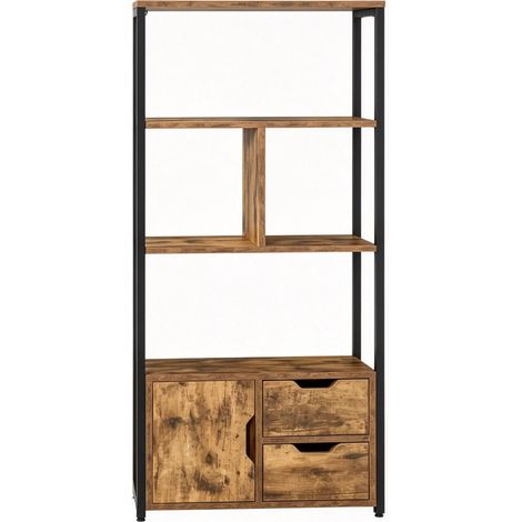 Étagère bibliothèque haute en bois et métal noir avec rangements fermés (1/5)