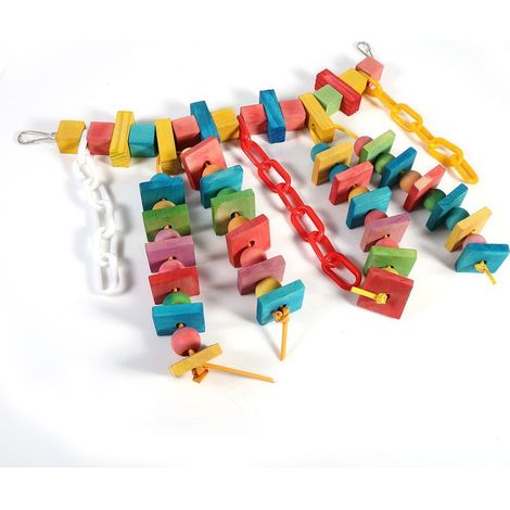 Jeffergarden Cage à perroquets colorée en bois, jouets à mcher, oiseau de compagnie, balanoire suspendue, perche à gratter (1/5)