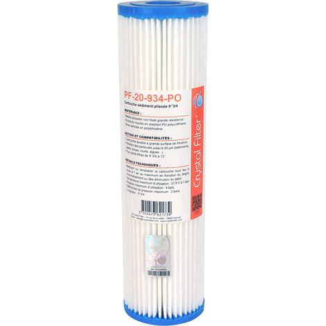 Cartouche PF-20-934-PO sédiment plissée 9''3/4 - filtre 20 µm - Crystal Filter® (1/5)