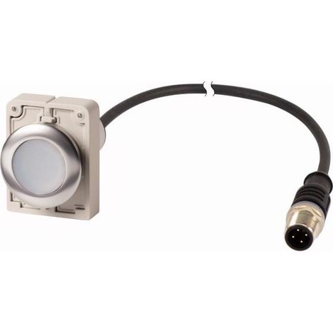 Bouton-poussoir RMQ Compact Flat à rappel 1 N/O blanc cable (noire) avec connecteur M12A 4-pol EATON C30C-FD-W-K10-P5