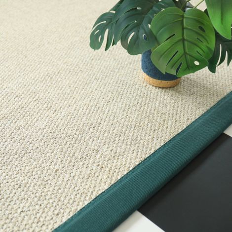 Tapis Sisal - Tulum blanchi - Ganse vert émeraude - 80 x 150 cm (1/5)