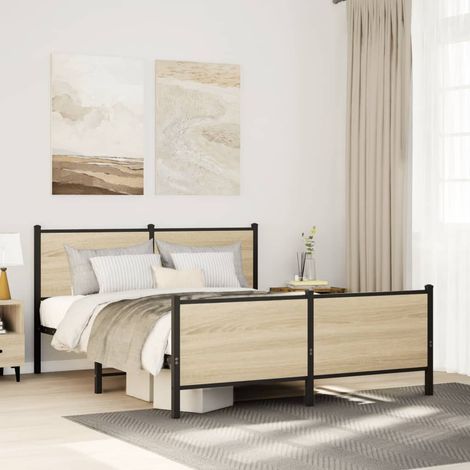 Estructura de cama sin colchón metal roble  150x200 cm