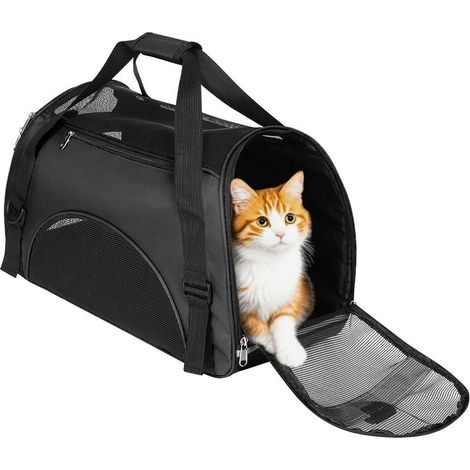Sac de transport pour animaux de compagnie - Cage de voyage pliable et respirante pour chat et petit chien - Noir (1/5)