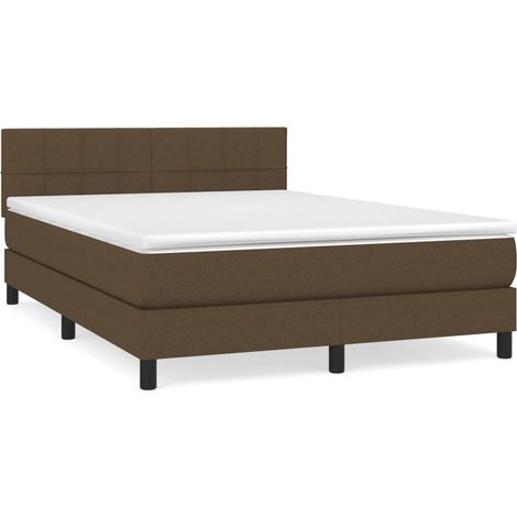 Lit double Lit adulte Sommier à lattes de lit avec matelas Marron foncé 140x190 cm