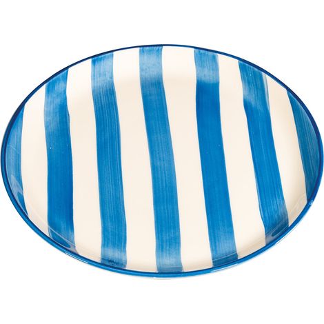 Set di 2 Piatti Piani Artigianali Righe Azzurro Diametro 28 cm Made in Italy Design Elegante e Contemporaneo per Servizio Tavola Esclusivo