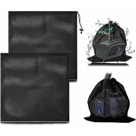 2 pièces sac en filet pour pompe, sac filtrant pour pompe à eau en filet, sac barrière pour pompe, sac de protection pour pompe, avec cordon de serrage pour filtres de bassin biologiques (45 x 45 cm) (1/5)
