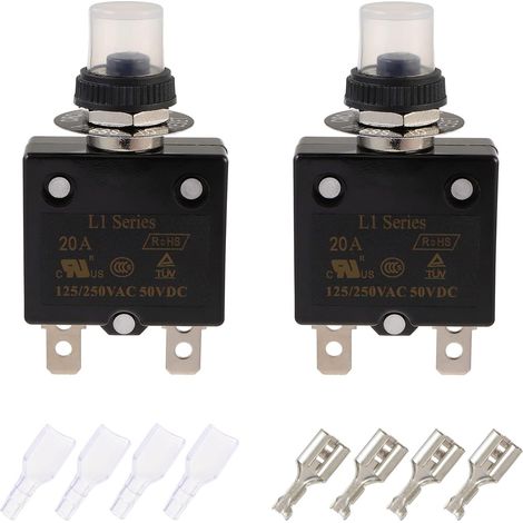 20A Disjoncteur à bouton-poussoir à réinitialisation manuelle 125/250V AC 50V DC Protection contre les surcharges thermiques (lot de 2 pièces) (1/5)