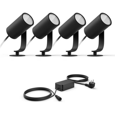 Philips Hue Lily Kit de base avec 4 spots de jardin (Anthracite) Lumière blanche et colorée - Incl. Câble d'alimentation - White and Color Ambiance (1/5)