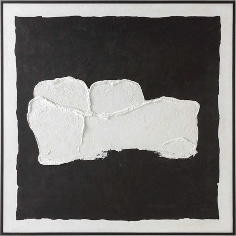 Toile contemporaine abstraite noir et blanc effet relief acrylique - noir profond et blanc texturé (1/3)