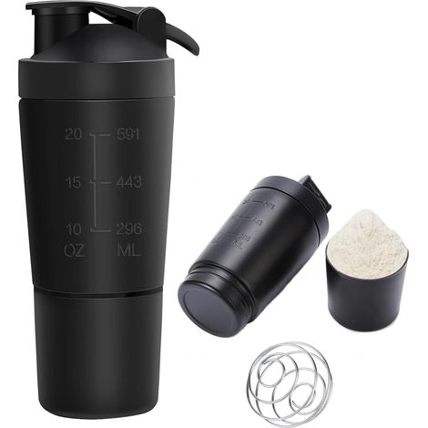 Batidora de proteínas de acero inoxidable, ideal para batidos de proteínas, deportivos y de fitness, libre de BPA, con báscula, doble pared, vaso de 200 ml, para batidos de proteínas, dietéticos y de 